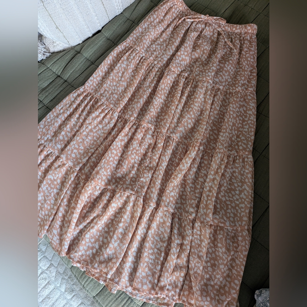 NWT Aerie Tiered Maxi Skirt Peach Leopard - Size Medium